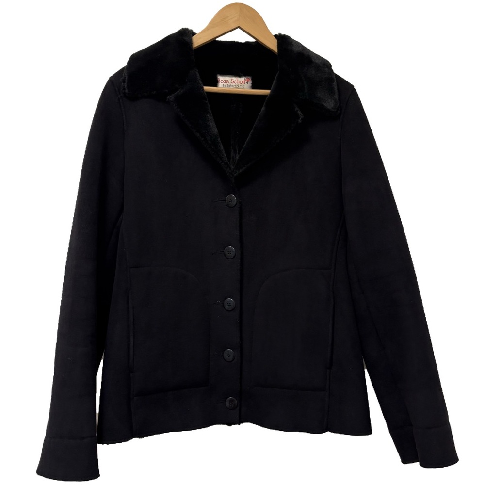 Vintage Rose Schott black vegan shearling coat size M